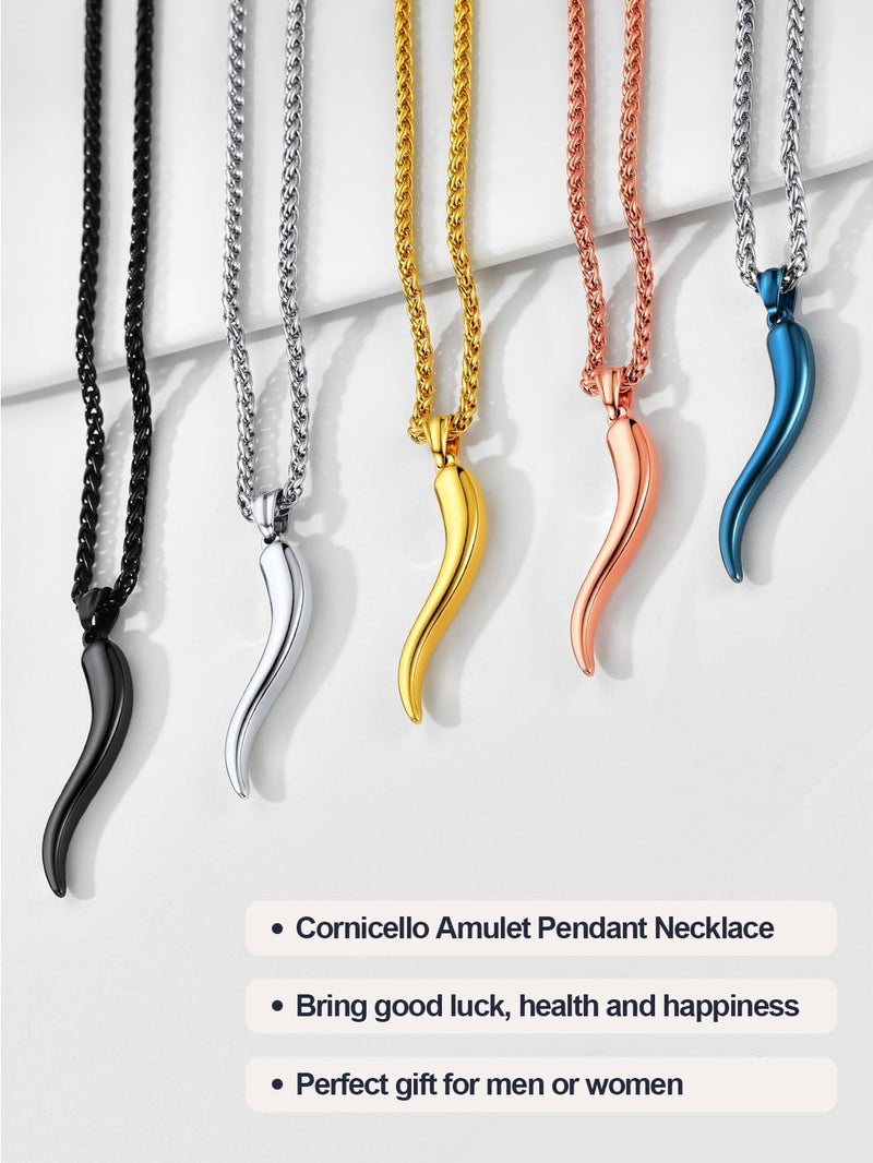 U7 Italian Corno Horn Pendant Ion Plating Black Spiga Wheat Chain Lucky Amulet Necklace for Men Women - Image 5